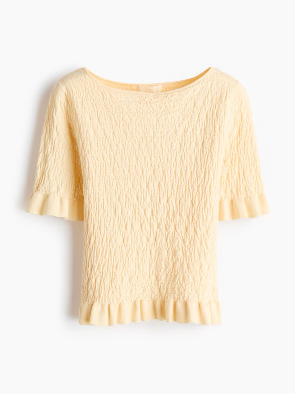 H&M Cream Textured Short Sleeve Ruffle Hem Top